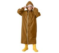 Kids Long Raincoat, Plain Buttons Waterproof Hooded Rainwear Cover School Bag Children Rain Jacket Solid Cape Suit Girls Wind Resistant Reusable Rains Poncho Outdoor Raincoats for Kid