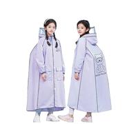 Kids Long Raincoats with Backpack Cover Waterproof Rain Jacket for Boys Girls Teens Portable Hooded Windbreaker Rainwear Lightweight Adjustable Waist Rain Coat for Teens (Light Purple, 14-16 Years)