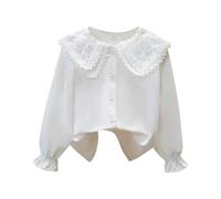 Kids Long Sleeve Shirt Peter Pan Collar Blouse Cotton Puff Sleeve Shirt School Blouses Button Down Girls Comfortable Breathable Princess Blouse Casual Loose Tops for Kids 13 Years White