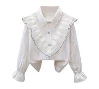 Kids Long Sleeve Shirt Ruffle Shirt Revere Collar Blouse Puff Sleeve Tops Victorian Style Blouses School Uniform Boy's Girl's Button Down Shirts Dress Tops for Kids 12 Years White