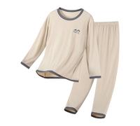 Kids Long Sleeve Shirts Trousers Pyjamas Sets 2025 Fall Lined Soft Tops Pj 2pc Family Bedroom Loungewear Sleepwear Outfits Boys Girls Lightweight Casual Pajamas (Beige, 14-15 Years)