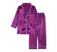 Kids Long Sleeve Silk Pyjamas Set Button Up Girls Boys Satin Pjs Pocket Plain Lapel Matching Pajamas Toddler Classic Sleepsuits Solid Color Loungewear Sets (Purple, 18-24 Months)