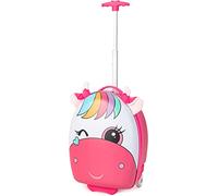 Kids Luggage, 16" Carry On Rolling Suitcase with LED Flashing Spinner Wheels for Girls Boys, Travel Trolley Hardside Case for Toddlers (Pony)