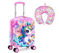 Kids Luggage with Wheels 2PC Set: Airline-Approved Carry On Suitcase with 360° Spinner Rolling, Includes Neck Pillow, Pink Colorful Unicorn 2PCS Luggage Set, One Size, Pink Colorful Unicorn 2pcs