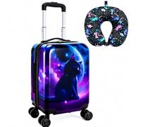 Kids Luggage with Wheels 2PC Set: Airline-Approved Carry On Suitcase with 360° Spinner Rolling, Includes Neck Pillow, Black Galactic Cat 2PCS Luggage Set, One Size, Black Galactic Cat 2pcs Luggage Set