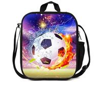 Kids Lunch Box Bag With Bottle Holder Boys, Insulated Football Packed Thermal Cooler Small Mini Medium Cooling Ice Lunchbox Bags, Frozen Cool Picnic Lunchbag Coolbag For School Toddler Men Childrens