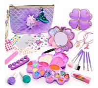 Kids Make Up Set - 26 Piece Washable Mermaid Theme Cosmetic - Little Girls Make Up | for Age 3-12 Pretend Play Dress Christmas Princess Toys