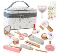 Kids Makeup Kit for Girl, Pretend Play for Toddlers 3-5 Wooden Makeup Toy Set, 18 PCS Hair Salon Toys for 3 4 5 Year Old