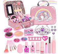 Kids Makeup Set for Girls, Real Washable Girls Makeup Kit with Cosmetic Bag, Childrens Princess Pretend Play Toys Presents Make Up Christmas Birthday Gifts for 3 4 5 6 7 8 9 10 11 12 Years Old Girls