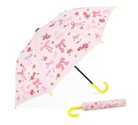 Kids Manual Fold Stick Umbrella for Boys Girls School Outdoor Rose