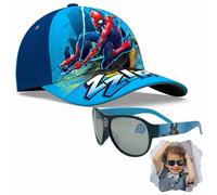 Kids Marvel Spiderman Baseball Cap 3-6 Years with Adjustable Velcro + UV Protection Polarized Sunglasses | Light Blue Cotton Sun Hat for Boys & Girls