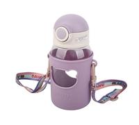 Kids Maternity Water Bottle Cartoon Cute Straw Cup with Independent Cups Bottles with Leakproof Silicone Adjustable Strap for Home School Running Walking Hiking Outdoor (Purple)