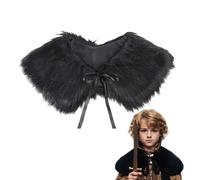 Kids Medieval Retro Faux Fur Shoulder Wrap Viking Fancy Dress Furry Shawl Shoulder Armour Winter Warm Cover Up Collar Stole Scarf Medieval Costume Short Cloak Cape Outfit for Halloween LARP Cosplay