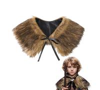 Kids Medieval Retro Faux Fur Shoulder Wrap Viking Fancy Dress Furry Shawl Shoulder Armour Winter Warm Cover Up Collar Stole Scarf Medieval Costume Short Cloak Cape Outfit for Halloween LARP Cosplay