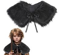 Kids Medieval Shoulder Armor Shawl Faux Fur Viking Shoulder Wrap Cloak Furry Short Cloak Collar Shawl Wrap Winter Warm Pauldron Armor Halloween Cosplay Party Fancy Dress Costume Arm Guard Cape