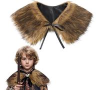 Kids Medieval Shoulder Armor Shawl Faux Fur Viking Shoulder Wrap Cloak Furry Short Cloak Collar Shawl Wrap Winter Warm Pauldron Armor Halloween Cosplay Party Fancy Dress Costume Arm Guard Cape