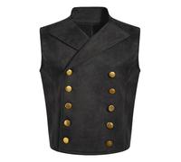 Kids Medieval Waistcoat Steampunk Double Breasted Vest Jacket Cowboys Riding Outerwear (Black, 13-14 Years)