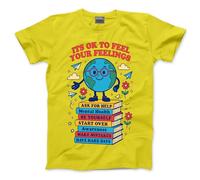Kids Mental Health T-Shirt - It's Ok to Feel Your Feelings Be Kind World Mental Health Day Positivity Awareness - 7-8 Years Yellow