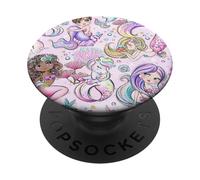 Kids Mermaid Pattern Print Girls Shells Unicorn Pink Purple PopSockets Adhesive PopGrip