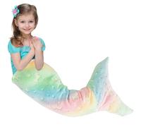 Kids Mermaid Tail Blanket 100x50cm Luminous Wearable Mermaid Blanket Flannel Girls Mermaid Toys Colorful Snuggle Blanket Soft Sofa Blanket Mermaid Sleeping Bag for Girls 3 to 6 Years All Seasons