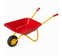 Kids Metal Wheelbarrow - Sturdy Garden Outdoor Play Tool with Wheel & Handles - Toy Construction Cart for Children’s Gardening & Role Play (Red/Yellow)