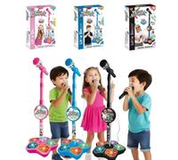 Kids Microphone and Stand, Adjustable Height Microphone Stand for Kids with Flashing Stage Lights, Stand Up Kid Karaoke Machines for Girls Boys Birthday Gift (B)