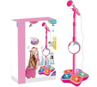 Kids Microphone and Stand, Adjustable Kids Karaoke Machines with Flashing Stage Lights, Sing Musical Toy Stand Up Kids Microphone Stand for Girls, Microphone with Stand for Kids Girls Birthday Gift