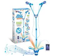Kids Microphone and Stand,Double Head Kids Karaoke Machine with Stand With External Music Function & Flashing Lights Toy for Kids Children Girls（Blue）