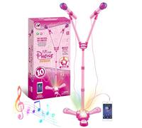 Kids Microphone and Stand,Double Head Kids Karaoke Machine with Stand With External Music Function & Flashing Lights Toy for Kids Children Girls(Pink)