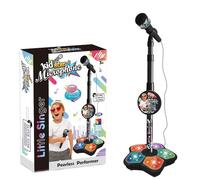 Kids Microphone and Stand, Karaoke Machine Kids, with Adjustable Height & Flashing Stage Lights, Portable Microphone Karaoke Playset, Christmas Party Fun Sing Musical Toy for Girls and Boys (Black)