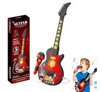 Kids Microphone and Stand, Kids Guitar and Microphone Toy Set, Dynamic Lights, Portable Karaoke Machine for 3-7 (Black)