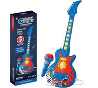Kids Microphone and Stand, Kids Guitar and Microphone Toy Set, Dynamic Lights, Portable Karaoke Machine for 3-7 (Blue)
