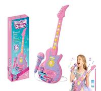Kids Microphone and Stand, Kids Guitar and Microphone Toy Set, Portable Karaoke Machine for 4-6 (Pink)