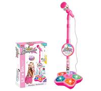 Kids Microphone and Stand, Kids Karaoke Machine, Karaoke Sing Musical Toy, Adjustable Singing Playset with Flashing Stage Lights for Birthday Gift, Party Pastime