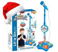 Kids Microphone and Stand,Kids Microphone with Stand,with Adjustable Height & Flashing Stage Lights- Sing Musical Toy,Christmas Party Fun Musical Toy for Girls And Boys (Blue)