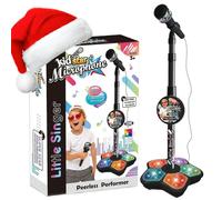 Kids Microphone and Stand,Kids Microphone with Stand,with Adjustable Height & Flashing Stage Lights- Sing Musical Toy,Christmas Party Fun Musical Toy for Girls And Boys (Black)