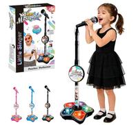 Kids Microphone And Stand,Kids Star Microphone,Stand Up Microphone For Kids,Kids Karaoke Machine With Adjustable Height & Flashing Stage Lights,Christmas Party Fun Sing Musical Toy (Black)