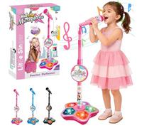 Kids Microphone And Stand,Kids Star Microphone,Stand Up Microphone For Kids,Kids Karaoke Machine With Adjustable Height & Flashing Stage Lights,Christmas Party Fun Sing Musical Toy (Pink)