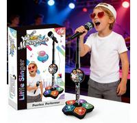 Kids Microphone and Stand, Microphone with Stand for Kids, Portable Karaoke Machine for Kids with Adjustable Height & Flashing Stage Lights- Sing Musical Toy for Girls Boys Singing (Black)