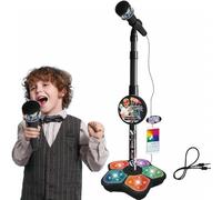 Kids Microphone, Child Kids Microphone and Stand, Karaoke Machine with Lights, Adjustable Flashing Stand Sing Musical Toy, Party Fun Toy for Girls and Boys Christmas Birthday (Black)