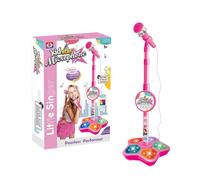 Kids Microphone With Stand- All In on-e Microphone Toy For Birthday Parties Singing, Karaoke Machine Toy With Music & Light, Kid Star Micro-phone To-y,Adjustable Height