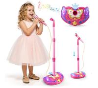 Kids Microphone with Stand, Children Karaoke Machine with Adjustable Stand, Sing Microphone Musical Toy Gift with Flashing Stage Lights Cheer