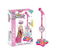 Kids Microphone With Stand, Children’S Karaoke Machine With Adjustable Stand And Light Pedal, Singing Microphone Toy With Flashing Stage Lights, Party Fun Musical Toy for Girls And Boys (Red)