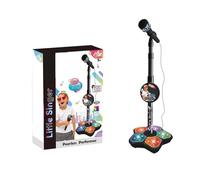 Kids Microphone with Stand, Kids Microphone and Stand Adjustable, Kid Karaoke Machine, Sing Musical Toy with Flashing Stage Lights, Boys Girls Toys for Christmas Birthday Party Pastime (Black)