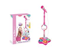 Kids Microphone with Stand, Kids Microphone and Stand Adjustable, Kid Karaoke Machine, Sing Musical Toy with Flashing Stage Lights, Boys Girls Toys for Christmas Birthday Party Pastime (Pink)