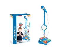 Kids Microphone with Stand, Kids Microphone and Stand Adjustable, Kid Karaoke Machine, Sing Musical Toy with Flashing Stage Lights, Boys Girls Toys for Christmas Birthday Party Pastime (Blue)