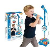Kids Microphone with Stand,Portable Karaoke Machine for Kids, Adjustable Height with Flashing Stage Lights & Phone Jack, Singing Toy Gift for Girls Boys Birthday Party (Blue)