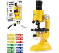 Kids Microscope, Microscope for Kids Portable Microscopes Kid Educational Science Kit for Kid Beginner Microscopes 100X 400X and 1200X Incl Sample Prepared Slides 12pcs Educational Toy, Yellow