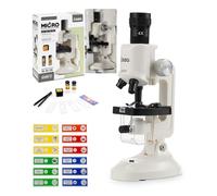 Kids Microscope, Microscope for Kids Portable Microscopes Kid Educational Science Kit for Kid Beginner Microscopes 100X 400X and 1200X with Sample Prepared Slides 12pcs Educational Toy, White