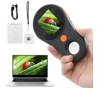 Kids Microscope with Dem- 2.0’ IPS Screen Mini Microscope for Kids, 200X Magnification Digital Microscope, Adjustable LED Lights Miniscope, USB Microscopes for Adults-Connection to PC - Black